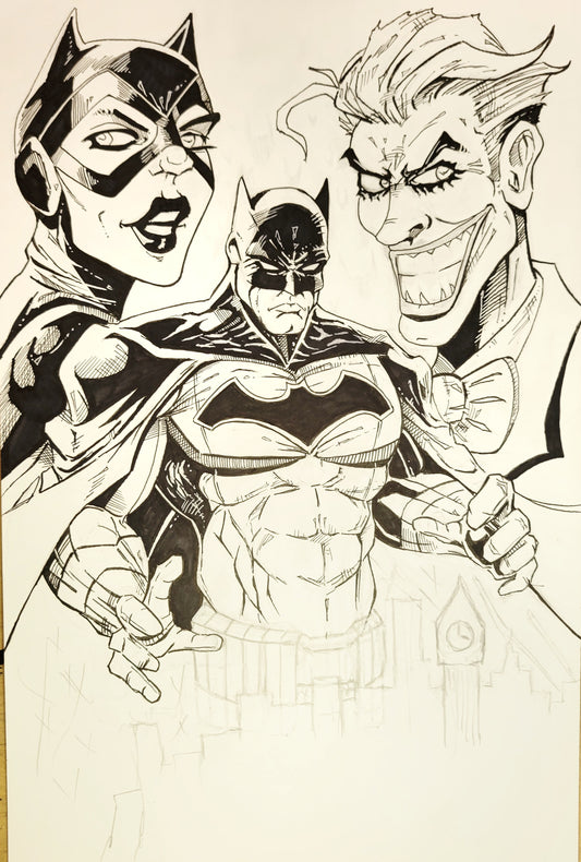 Batman, Joker and Catwoman over Gotham - Unfinished