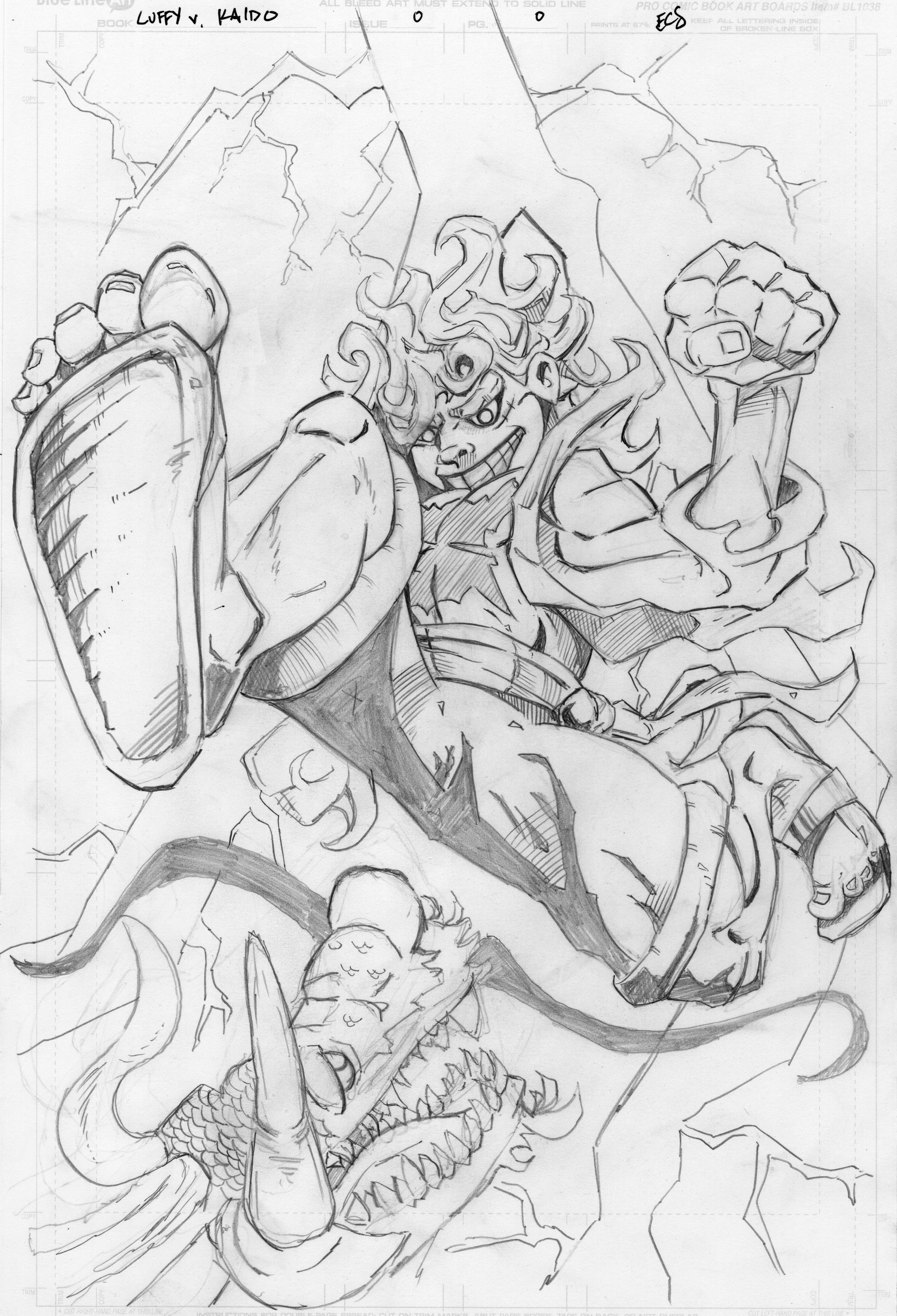 Luffy & Kaido One Piece: Original Pencil Art Piece