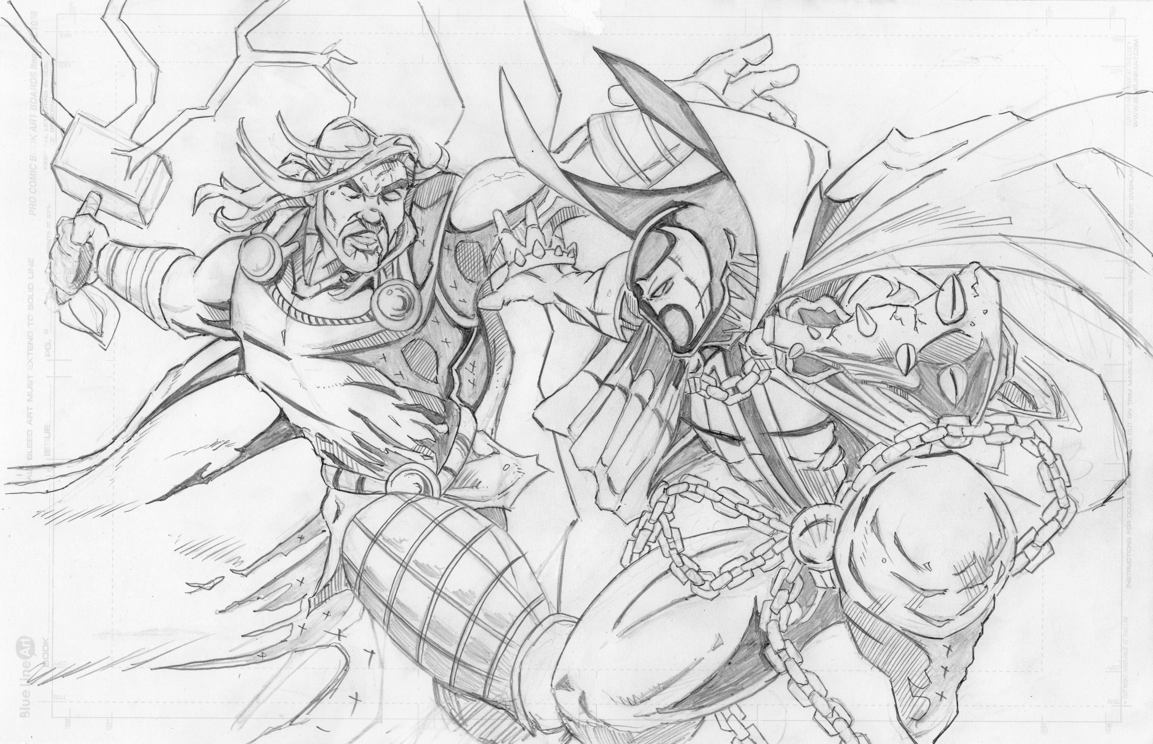 Thor Vs Spawn Original Pencil Art Piece.